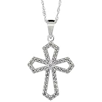 14k White Gold Diamond Gothic Cross Cut Out Pendant, 0.31 cttw 7/8 inch tall