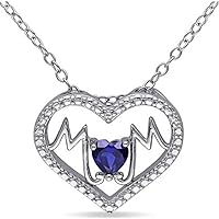 Mother's Day Spl 1/4 Ct Blue Sapphire 14k White Gold Finish 925 Sterling Silver Heart MOM Pendant, 18