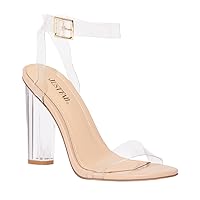 JustFab Hanna Clear Womens Block Heels - The Perfect Womens Shoes Dressy Casual Style, Open Toe Block Heel, Women's Summer Shoes Clear Heels for Women