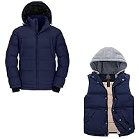 wantdo Men's Heavyweight Windbreaker Quilted Hoodie Outwear Jacket Navy Medium Men's Insulated Puffer Vest Packable Coat Hooded Winter Vest Blue Medium