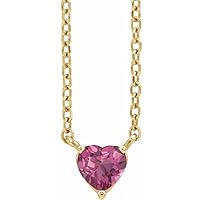 14ct Yellow Gold Love Heart Natural Pink tourmaline 4x4mm 16 Polished Solitaire Necklace Jewelry for Women - 46 Centimeters