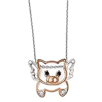 925 Sterling Silver Spring Ring Rose Gold Plated CZ Cubic Zirconia Simulated Diamond Flying Pig 18 Inch Necklace 18 Inch Measures 20mm Wide Jewelry for Women