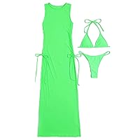 Women Chiffon Beach Cover Up Maxi Dress Tie Waist Sleeveless Split Side Bikini Cover Up Swimsuit Long Cardigan Beachwear