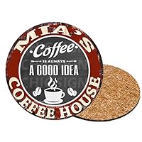 MIA’S COFFEE HOUSE 6 of Set Custom Personalized Coasters Rustic Shabby Vintage Style Retro Kitchen Bar Pub Coffee Shop Housewarming Gift Wedding Gift Ideas