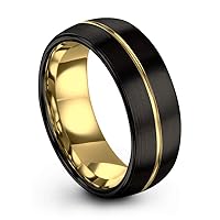 Tungsten Wedding Band Ring 8mm for Men Women 18k Rose Yellow Gold Plated Dome Center Line Black Brushed Polished