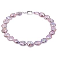 JYX Pearl Necklace Single-Strand 16-17mm Lavender Freshwater Cultured Coin Baroque Pearl Necklace for Women 18.5