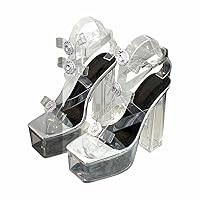 Women's Bowknot Platform Chunky Heel Crystal Strappy Clear Sandals