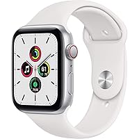 Apple Watch SE (GPS + Cellular, 44mm) - Silver Aluminum Case with White Sport Band (Renewed)