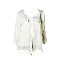 $79 Womens Ivory Linen Button Down Blouse Top Shirt SZ 8 NWT New