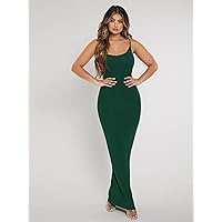 Fall Dresses for Women 2023 Solid Bodycon Cami Dress Dresses for Women (Color : Dark Green, Size : Large)
