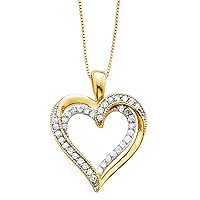 1/4CT Sim Diamond 14K Yellow Gold Plated Openwork Double Heart Girl's Pendant 18” Necklace