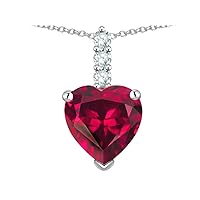 Solid 14K White Gold 8mm Heart Shaped Three Stone Pendant Necklace