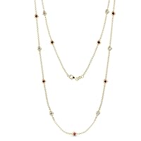 13 Station Ruby & Natural Diamond Cable Necklace 1.34 ctw 14K Yellow Gold. Included 18 Inches Gold Chain.