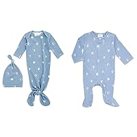 aden + anais Blue Moon Bundle - Comfort Knit Knotted Newborn Baby Gown and Hat, 0-3 Months - Comfort Knit Footie One Piece for Babies, 0-3 Months