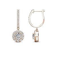 Round Center Lab Grown Diamond & Side Natural Diamond 1.02 ctw Women Halo Drop and Dangle Earrings 14K Gold