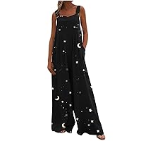 Wide Leg Jumpsuits for Women Dressy One Piece Casual Sleeveless High Waist Pant Romper with Pockets Overalls