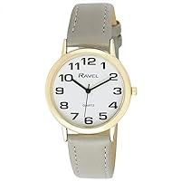 Ravel Women's Easy Read Watch with Big Numbers - Grey/Gold Tone/White Dial