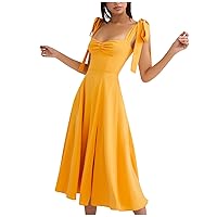 Women's Strappy Slip Dress Tie Shoulder Bodycon Dresses Sleeveless Slit Dress High Waist Flowy A-Line Slit Dresses
