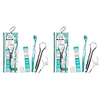 GuruNanda Travel-Friendly Oral Care Kit- 1 Butter on Gums Toothbrush, 1 Tongue Scraper, 4 Dual-Action Floss Picks, 1 Coconut & Mint Oil Pulling Sachet (Pack of 2)