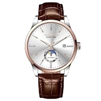 Guanqin Men Calendar Moon Phase Multifunctional Wristwatch Analog Automatic Self-Winding Mechanical Stylish Wrist Watch Steel or Leather Band Sapphire Waterproof Business Clock