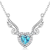 Heart Cut Blue Topaz & Cubic Zirconia Love Heart Angel Wings 18