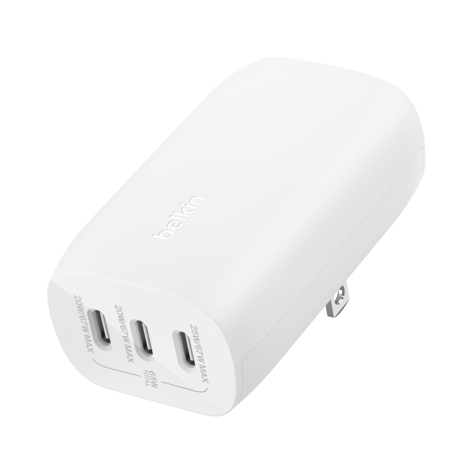 Belkin BoostCharge 3-Port USB-C Wall Charger with PPS 67W, USB-C PD 3.1 Enabled Fast Charging iPhone Charger for iPhone 15 Series, MacBook Pro, AirPods, Galaxy, and Other PD Enabled Devices - White