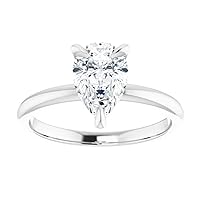 10K Solid White Gold Handmade Engagement Ring, 1 CT Pear Cut Moissanite Diamond Solitaire Wedding/Bridal Rings for Women/Her, Half-Eternity Anniversary Ring