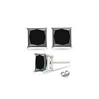 Princess Black Diamond Stud Earrings AA Quality in Platinum Available in Small to Large Sizes