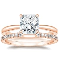 Solitaire Radiant Moissanite Ring Set, 4ct Square Cut, Wedding Band Included, White Gold