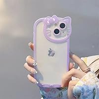 Cute Cat Transparent Phone Case for iPhone 14 13 12 11 Pro Max XS XR Cartoon Soft Shockproof Cover (Purple,iPhone 12pro)