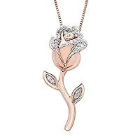 0.10 CT Round Cut Created Diamond Rose Flower Pendant Necklace 14k Yellow Gold Over