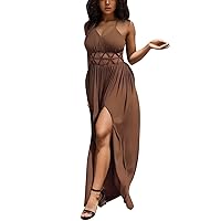 Plus Size Dresses for Women,Women's Solid Color Sexy High Waist Hollow Backless Strap Casual Slit Dress Summer