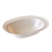 Silver Spoons Large Disposable Bowls for Parties - Plastic Serving Dish – Salad Bowl for Party – Vintage Embossed Rim – 35 oz. – 3 PC, Cream
