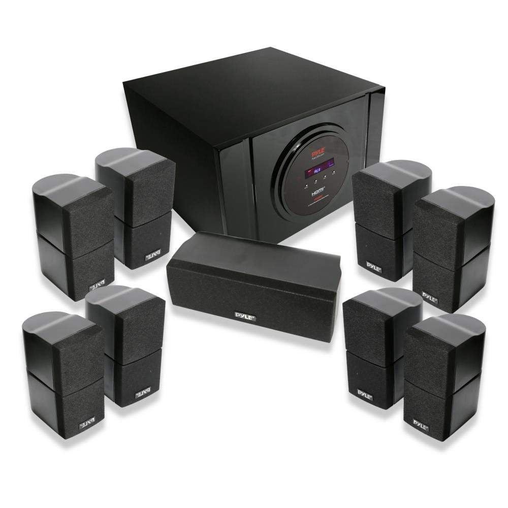 5.1 Channel Home Theater Speaker System - 300W Bluetooth Surround Sound Audio Stereo Power Receiver Box Set w/ Built-in Subwoofer, 5 Speakers, Remote, FM Radio, RCA - Pyle PT589BT (Renewed)