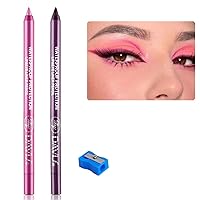 2 Pcs Pink Purple Eyeliner Pen Set With Pencil Sharpener, Pink Purple, Colored Colorful Eyeliner Pencil Set, Pearl Metallic Glitter Eyeliner for Women Waterproof Professional Eye Makeup E5