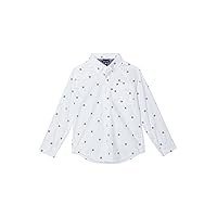 Tommy Hilfiger Boy's H Logo All Over Print Long Sleeve Button-Down Shirt (Big Kids) Bright White LG (16-18 Big Kid)