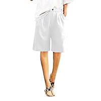 Womens Wide Leg Bermuda Shorts Comfy Cotton Linen Shorts Summer Fashion Casual Short Pants Loose Knee Length Shorts