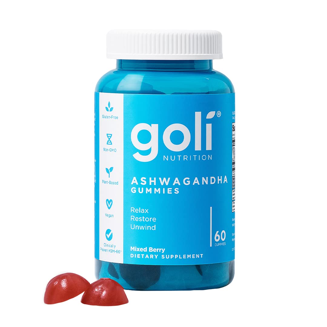 Goli Ashwagandha & Vitamin D Gummy - 60 Count - Mixed Berry, KSM-66, Vegan, Plant Based, Non-GMO, Gluten-Free & Gelatin Free Relax. Restore. Unwind, Pack of 1