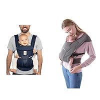 Ergobaby All Carry Positions Breathable Mesh Baby Carrier with Enhanced Lumbar Support & Airflow & Embrace Cozy Newborn Baby Wrap Carrier (7-25 Pounds), Ponte Knit, Heather Grey
