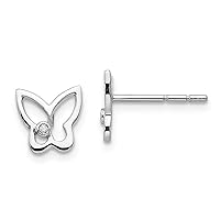 925 Sterling Silver Polished White Ice Diamond Butterfly Angel Wings Post Earrings Measures 9x8mm Wide Jewelry for Women