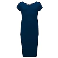 Girls Bodycon Plain Short Sleeve Long Length Dresses - Midi Dress Teal 5-6