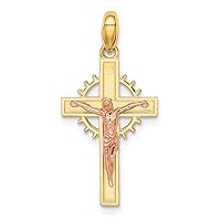 14ct Two tone Gold CZ Cubic Zirconia Simulated Diamond Crucifix Pendant Necklace Jewelry for Women