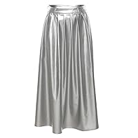 Solid Silver Leather Maxi Skirts Midi Long Skirt Women Gothic Clothing Summer