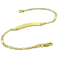 Engravable Solid 10k Yellow Gold Dainty Identification Bracelet for Women Boys Girls all Ages 1 X 3/16 inch Plaque 6 inches Long