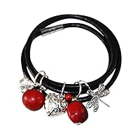 E B Evelyn Brooks Designs Adjustable Leather UNISEX Band Charm Bracelet (Multiple Styles) w/Meaningful Good Luck Huayruro Red & Black Seed beads - Great gifts for HER & For HIM