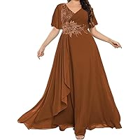 Mother of The Bride Dresses V-Neck Appliques - Pleated Wedding Guest Dresses Chiffon