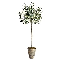 MY SWANKY HOME Tall Potted Olive Tree Topiary Faux Floral Artificial Plant Pottery Pot Drop in