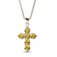 0.99 ctw Natural Round Citrine Cross Pendant 14K Gold. Included 18 inches 14K Gold Chain.