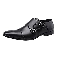 Mens Dress Shoes Leather Formal Oxfords Mens Shoes Business Leather Shoes Fashion Retro Solid Color Belt Buckle Flat Leather Shoes Leather Shoes