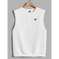 Men's T-Shirts Men Heart Patched Tank Top T-Shirts for Men (Color : White, Size : Small)